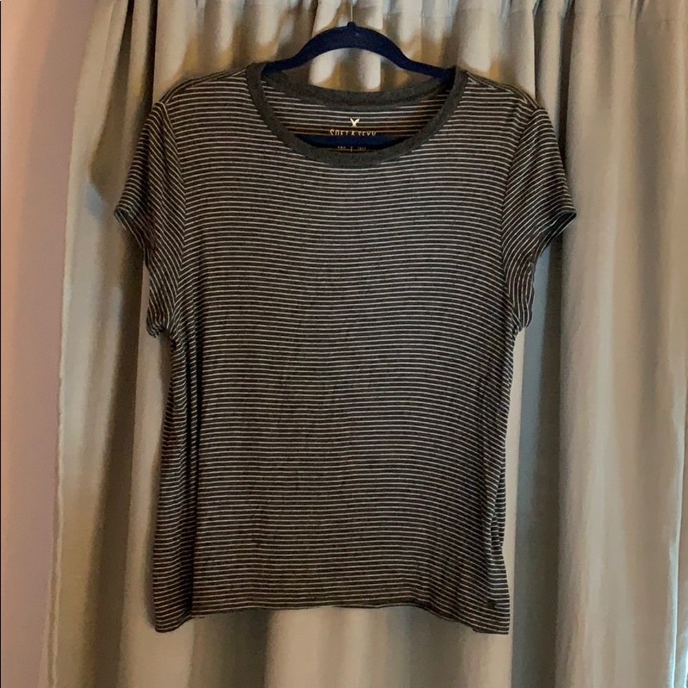 American Eagle Grey Striped Tee L